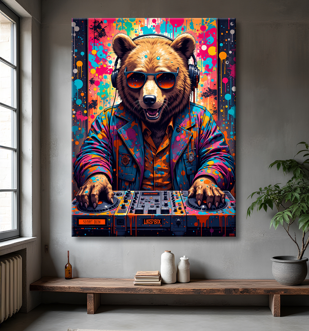 Tableau ours graffiti - Art urbain coloré et percutant avec decor
