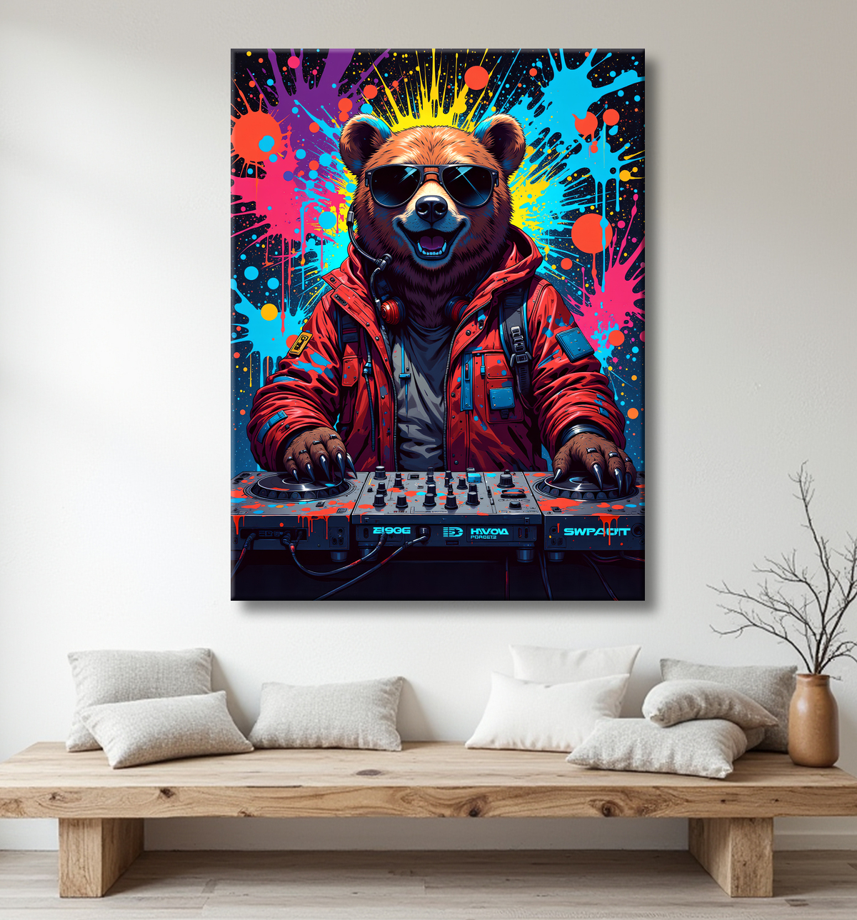 Tableau ours graffiti - Art urbain coloré et percutant avec decor