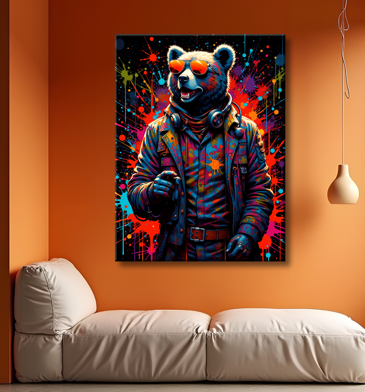 Tableau ours graffiti - Art urbain coloré et percutant avec decor