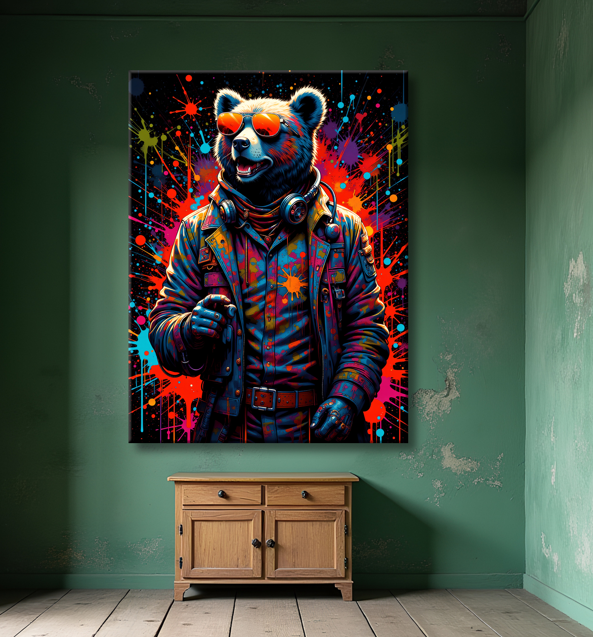 Tableau ours graffiti - Art urbain coloré et percutant avec decor