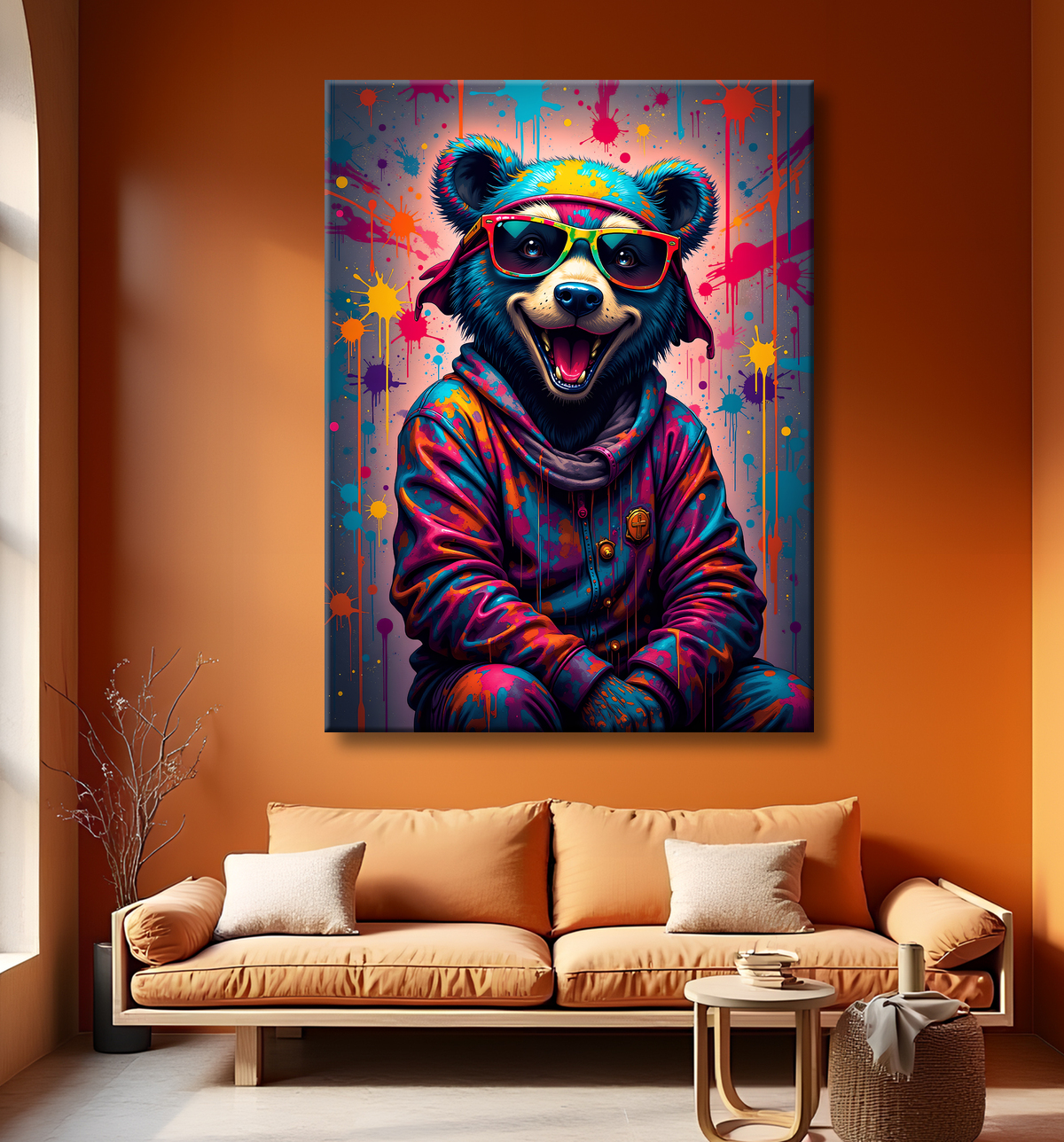Tableau ours graffiti - Art urbain coloré et percutant avec decor