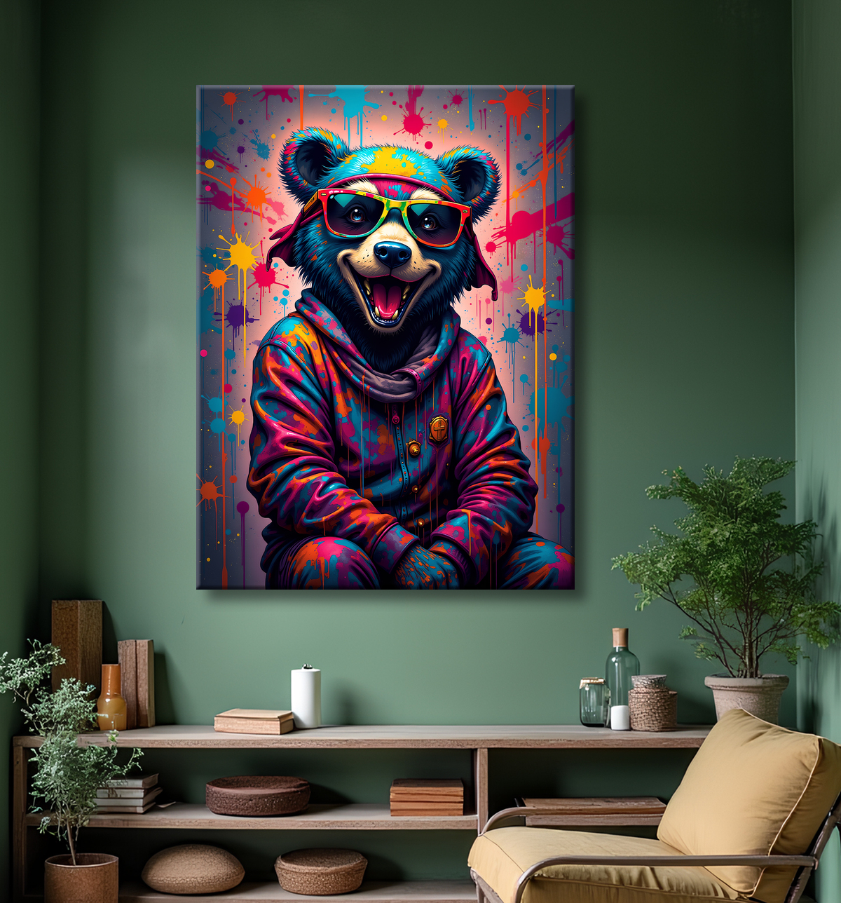 Tableau ours graffiti - Art urbain coloré et percutant avec decor