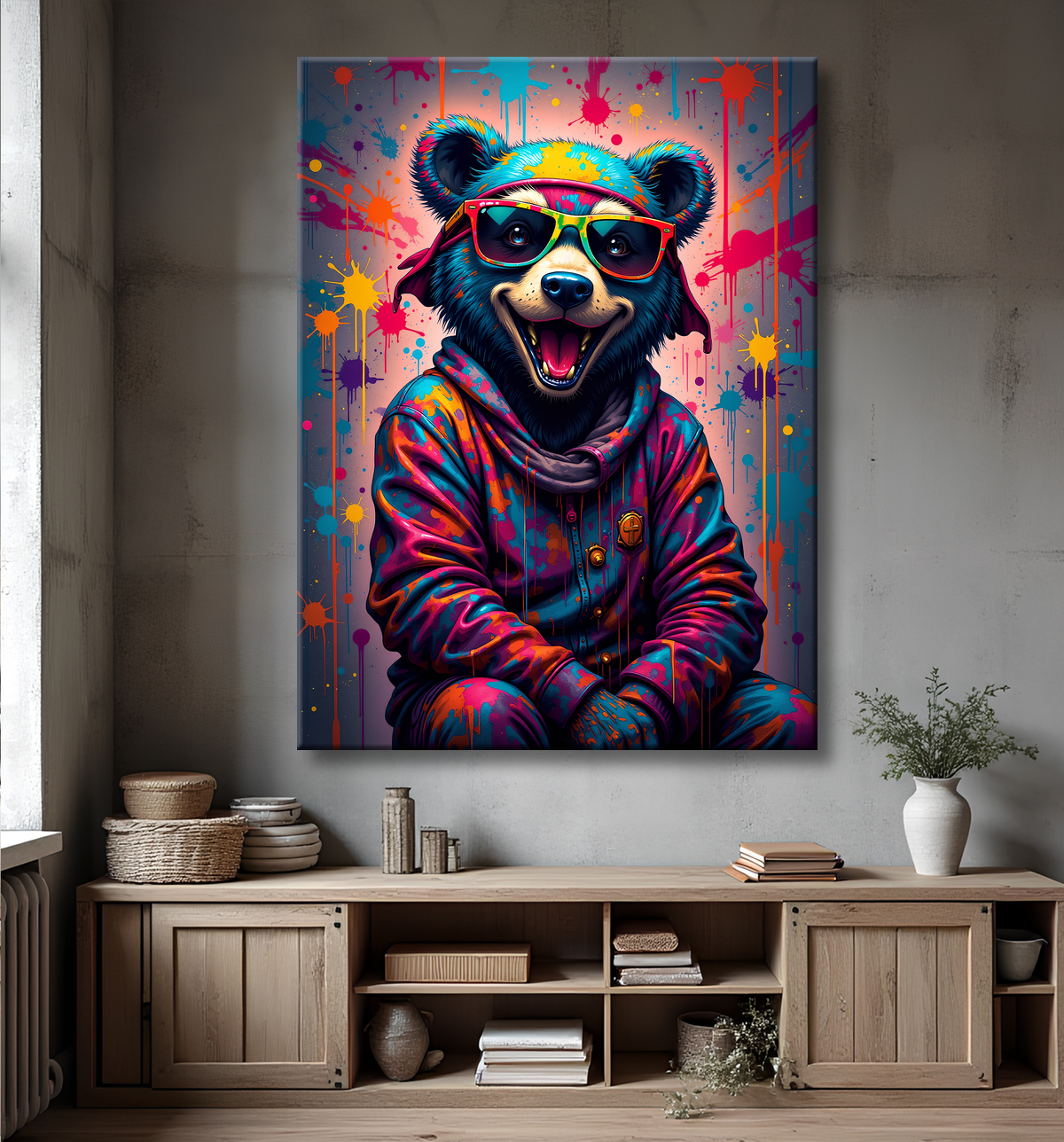 Tableau ours graffiti - Art urbain coloré et percutant avec decor