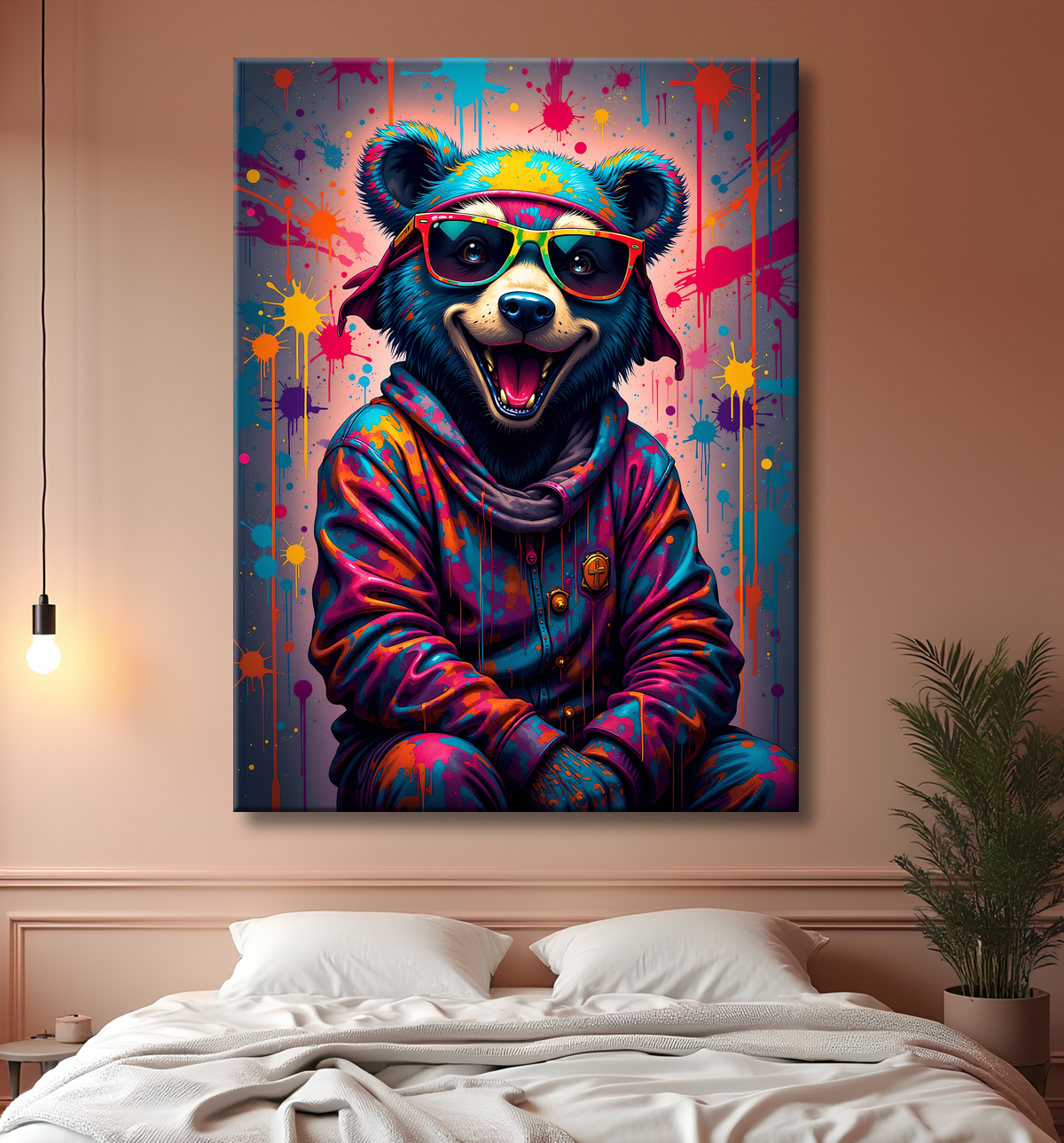 Tableau ours graffiti - Art urbain coloré et percutant avec decor