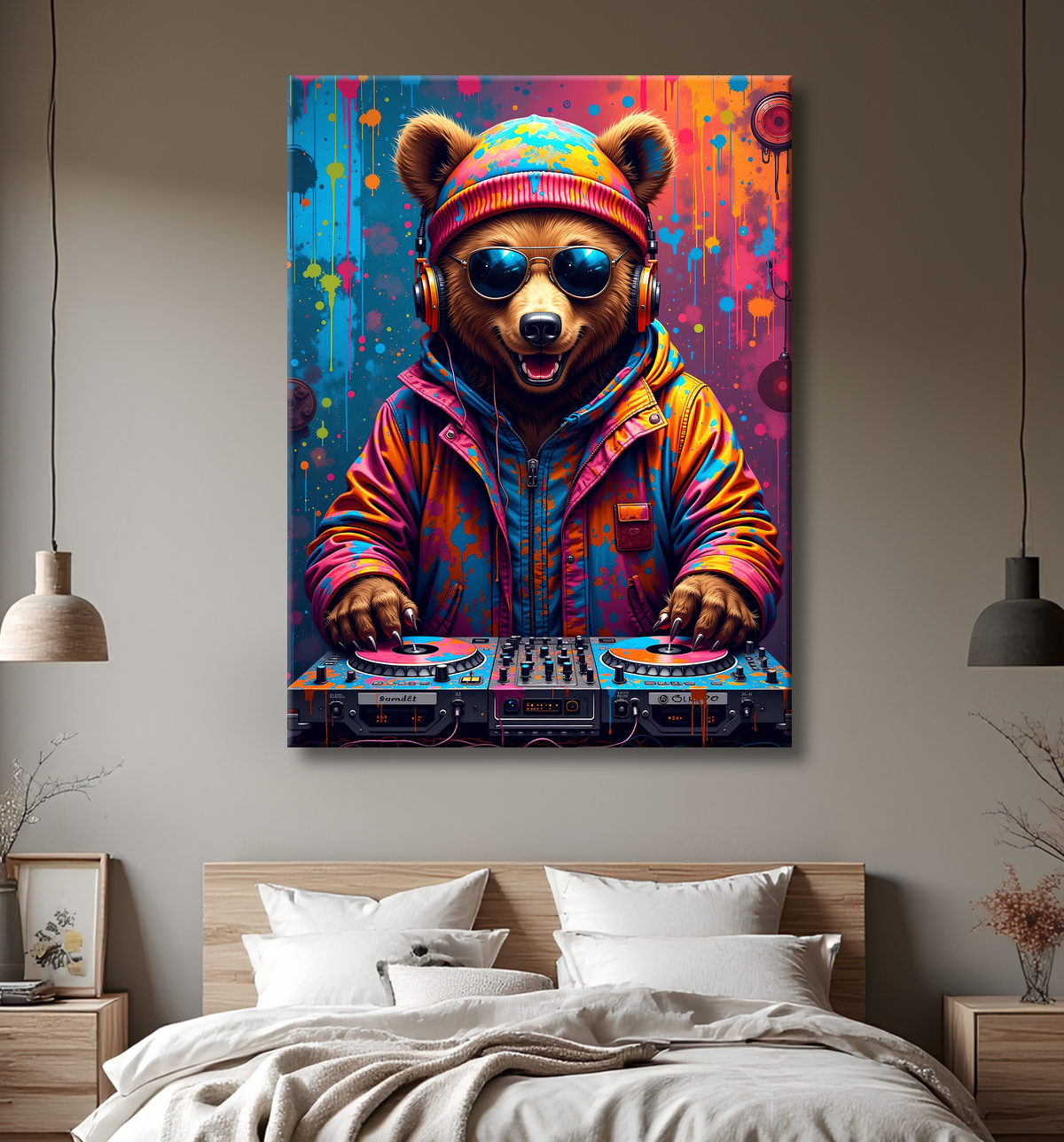 Tableau ours graffiti - Art urbain coloré et percutant avec decor