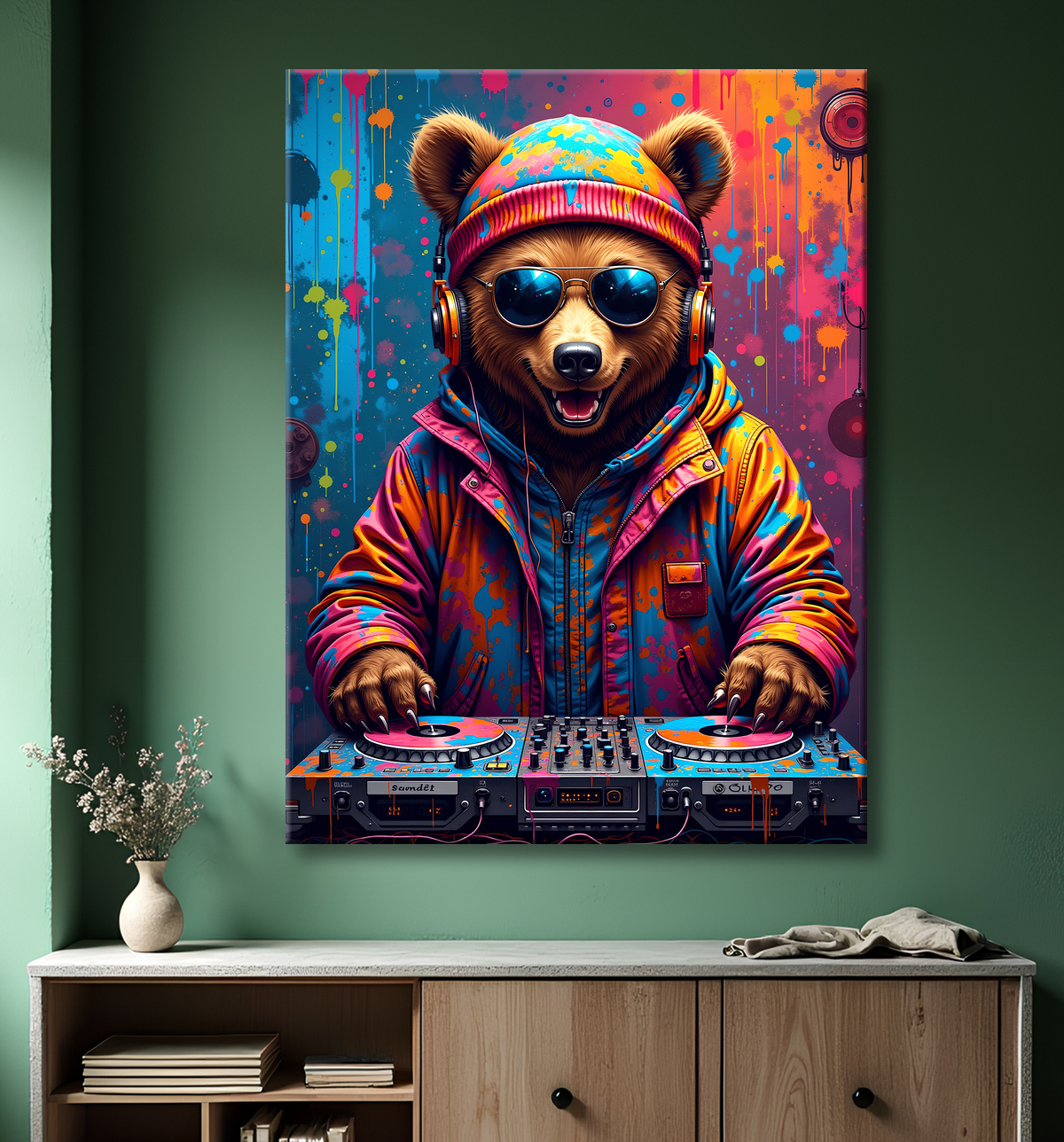Tableau ours graffiti - Art urbain coloré et percutant avec decor