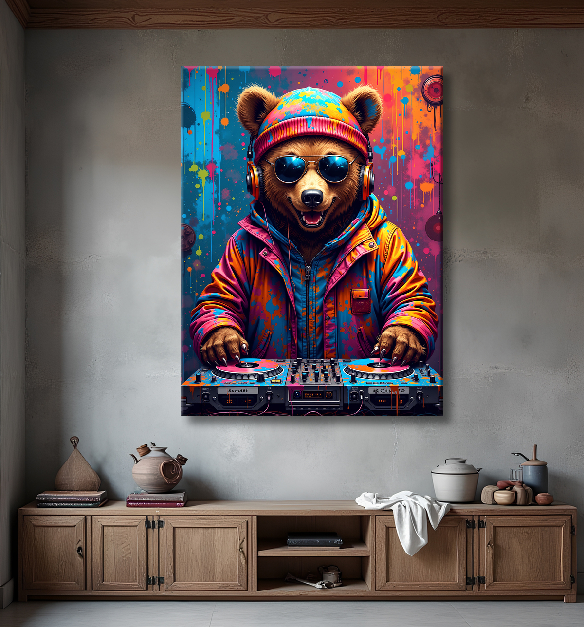 Tableau ours graffiti - Art urbain coloré et percutant avec decor