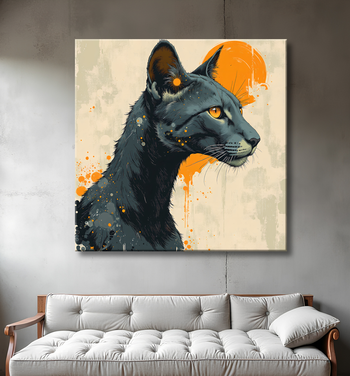 Tableau panthère noire moderne - Peinture animalière expressive et graphique avec decor