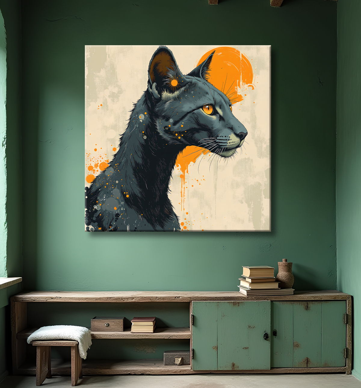 Tableau panthère noire moderne - Peinture animalière expressive et graphique avec decor