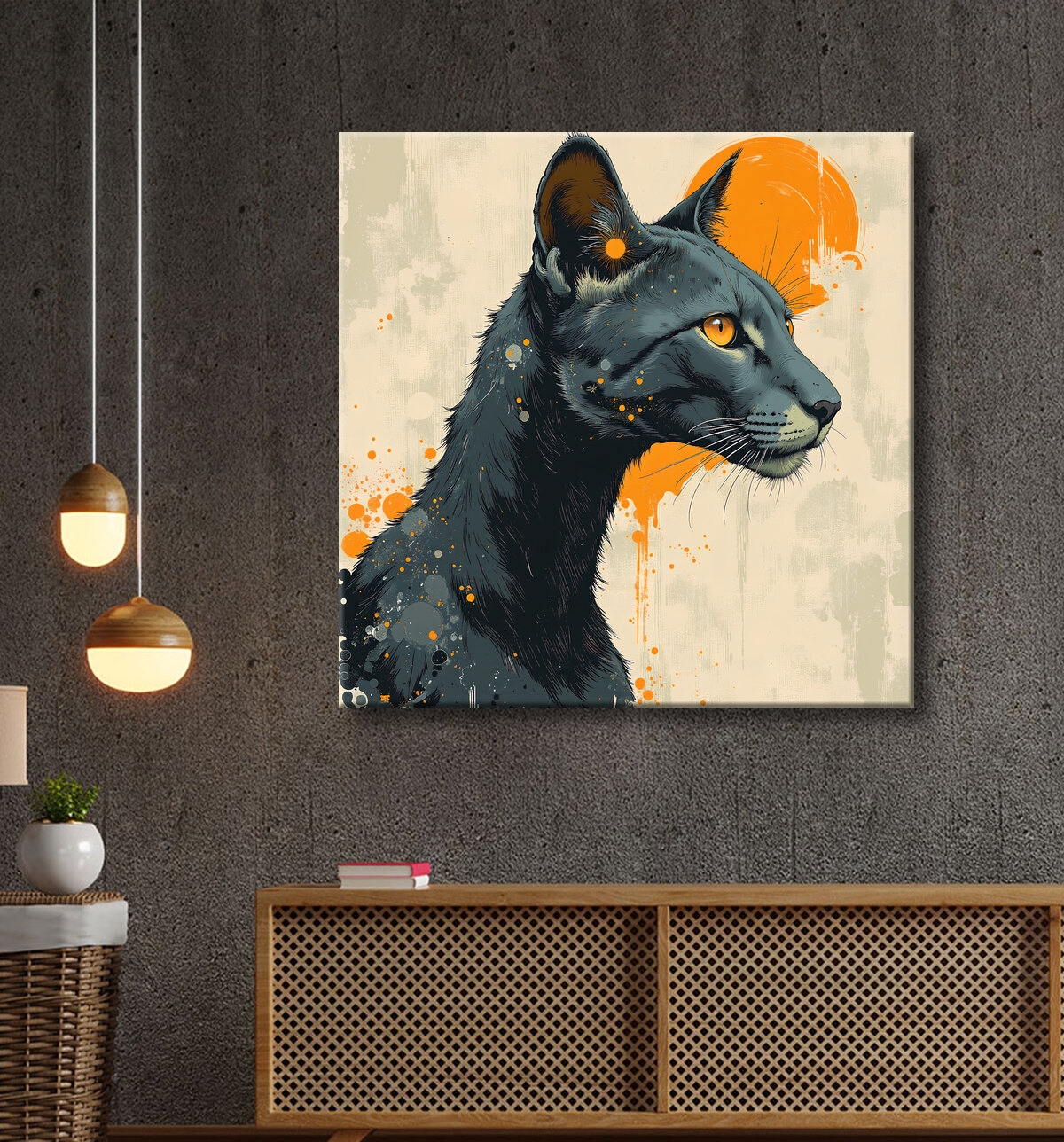 Tableau panthère noire moderne - Peinture animalière expressive et graphique avec decor