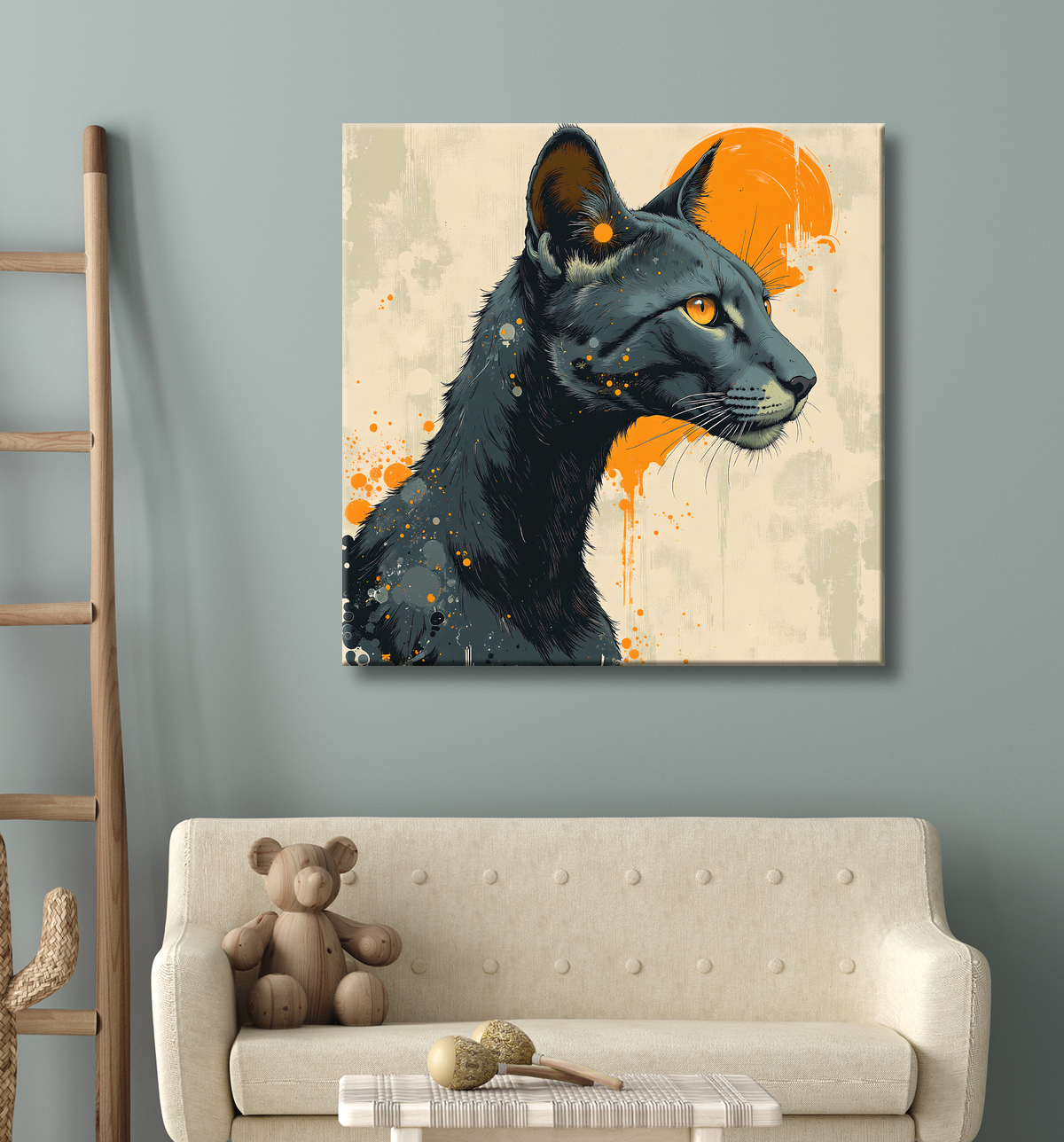Tableau panthère noire moderne - Peinture animalière expressive et graphique avec decor