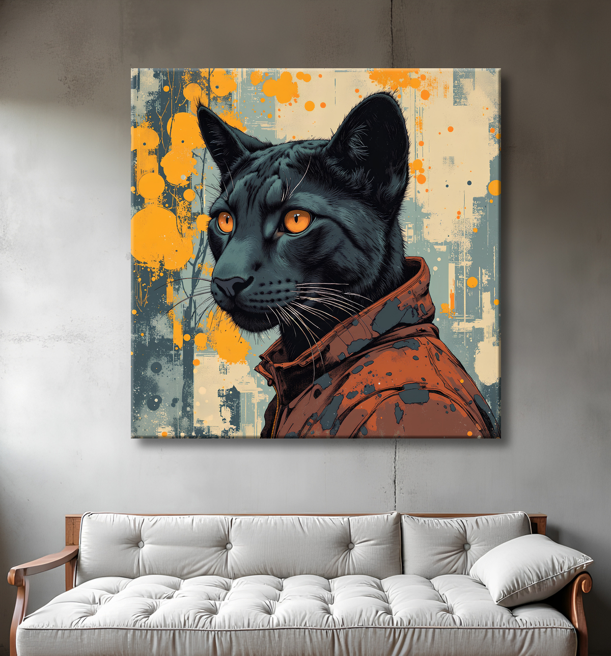 Tableau panthère noire moderne - Peinture animalière expressive et graphique avec decor