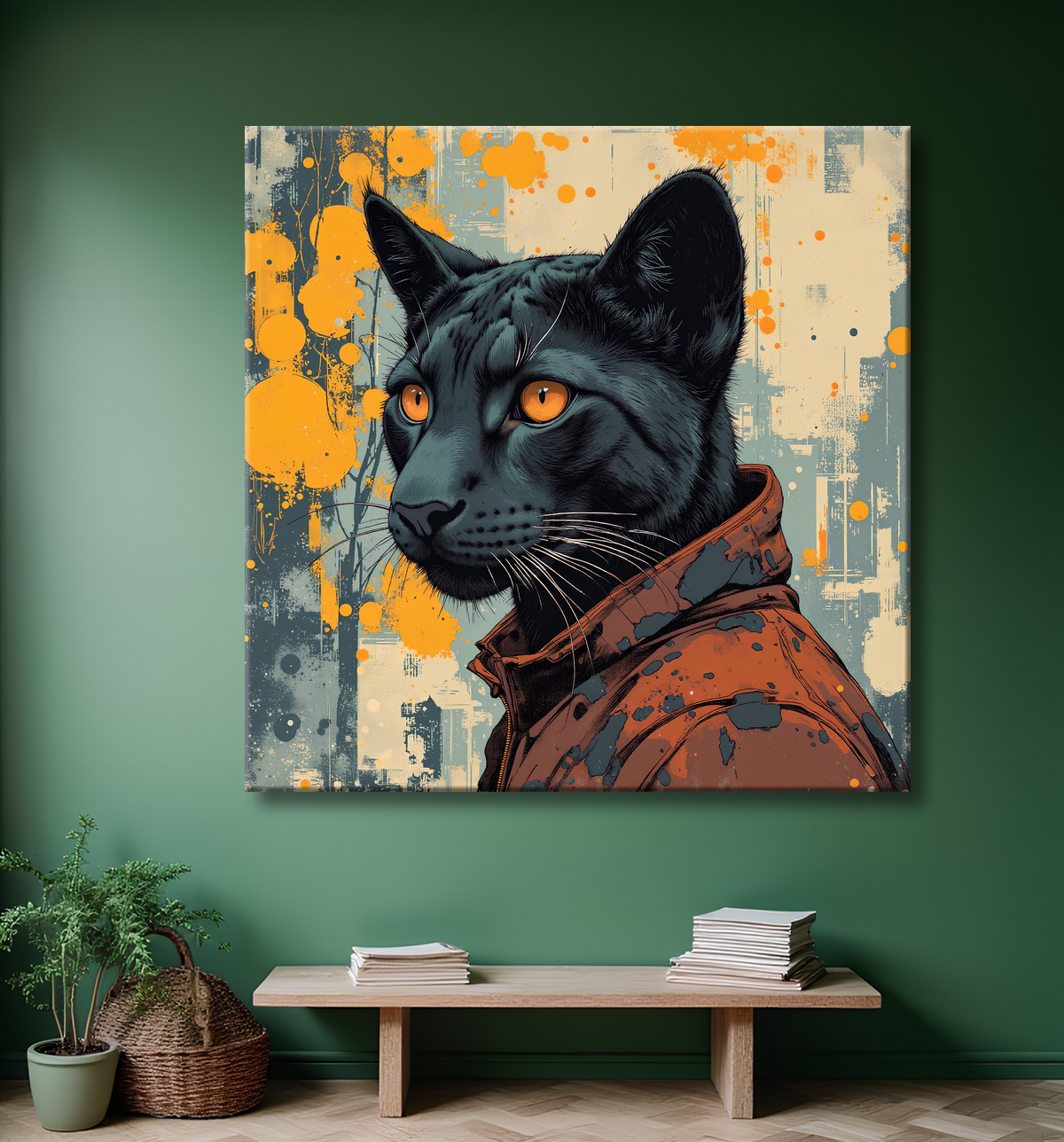 Tableau panthère noire moderne - Peinture animalière expressive et graphique avec decor
