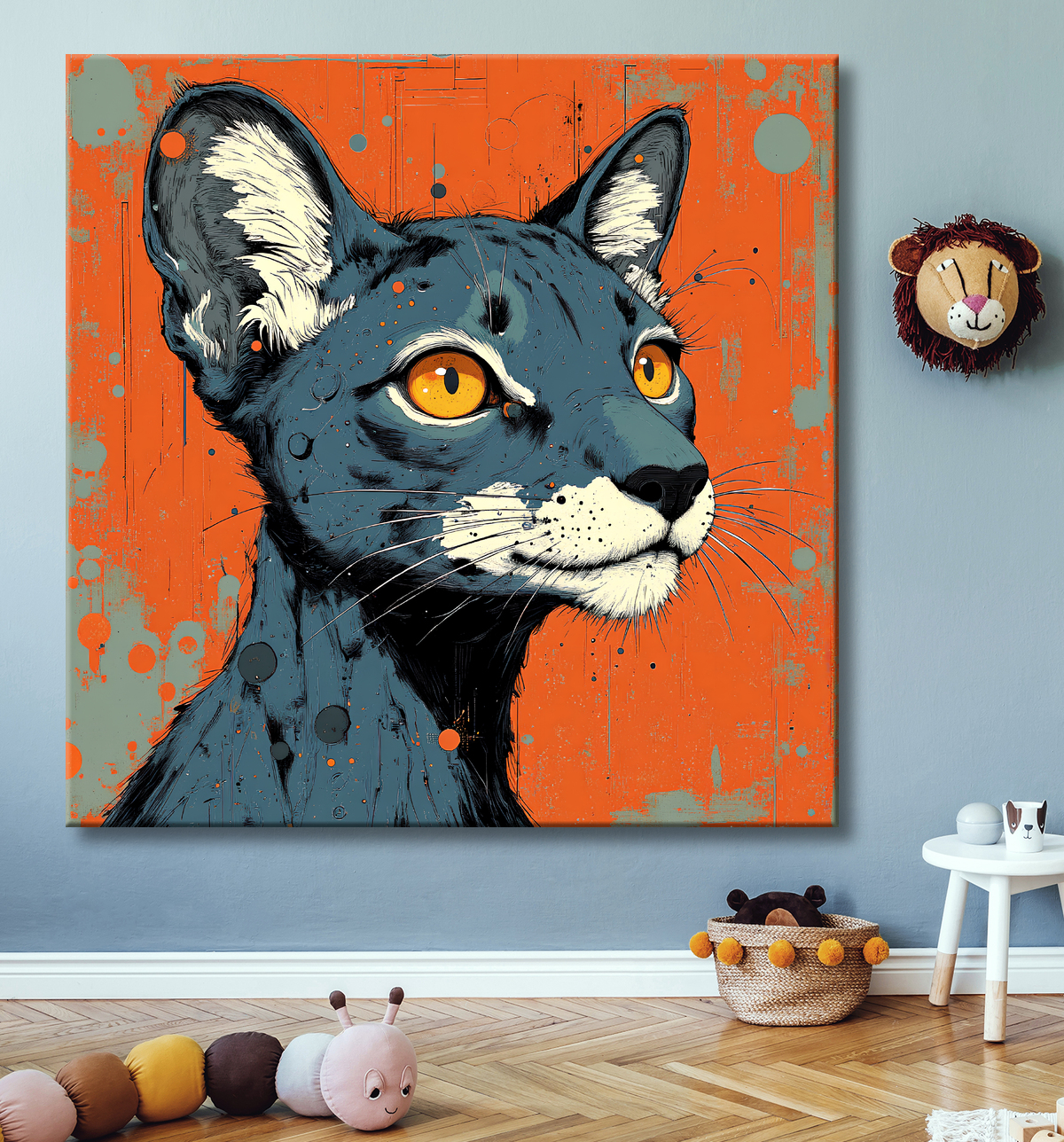 Tableau panthère noire moderne - Peinture animalière expressive et graphique avec decor