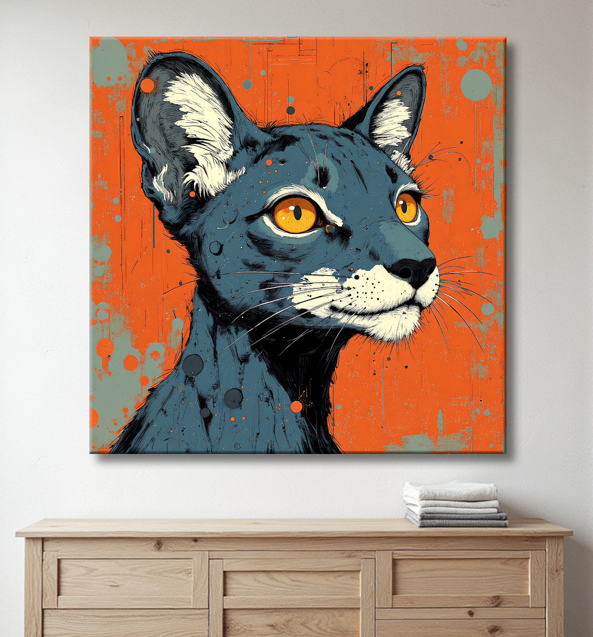 Tableau panthère noire moderne - Peinture animalière expressive et graphique avec decor