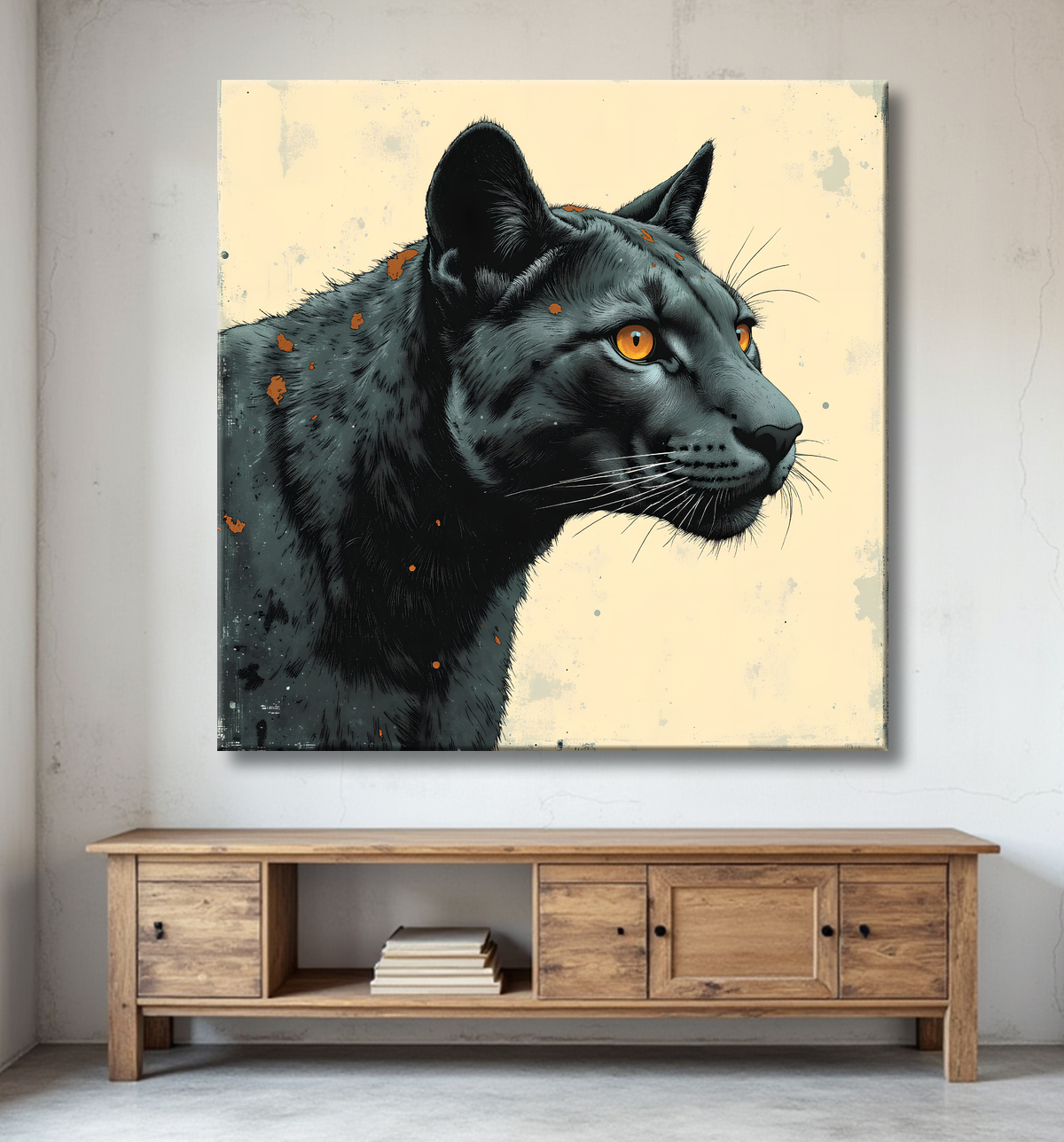 Tableau panthère noire moderne - Peinture animalière expressive et graphique avec decor