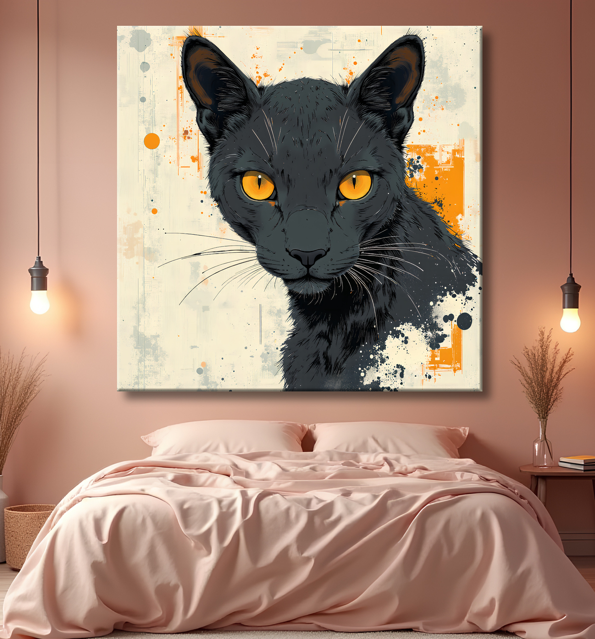 Tableau panthère noire moderne - Peinture animalière expressive et graphique avec decor