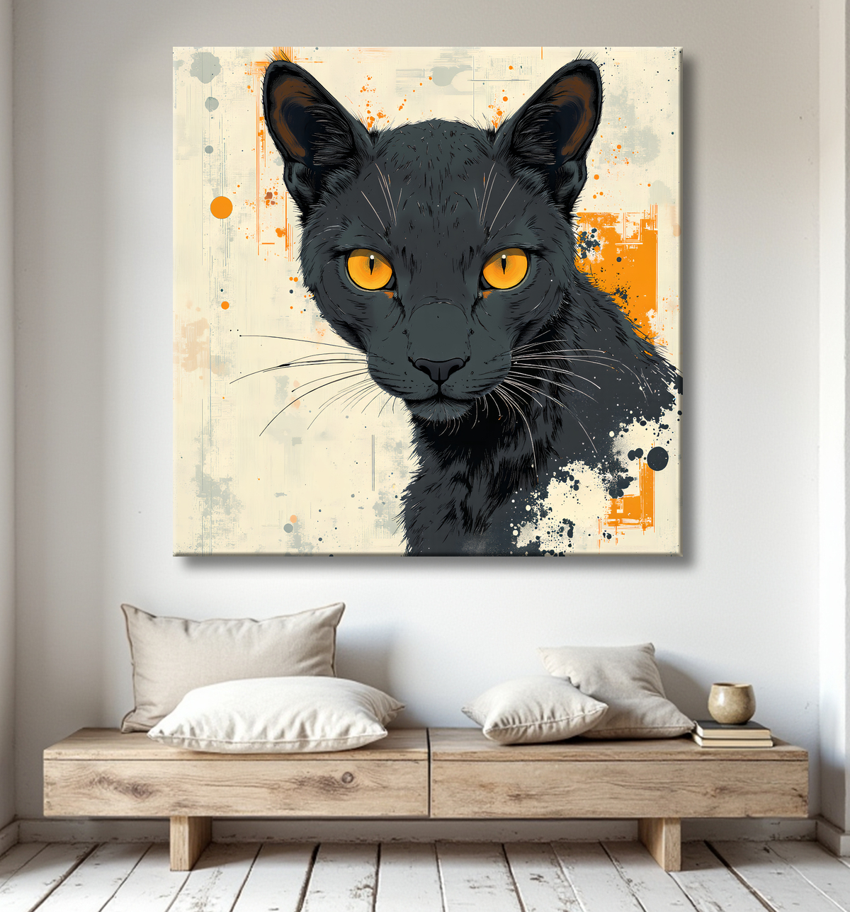 Tableau panthère noire moderne - Peinture animalière expressive et graphique avec decor