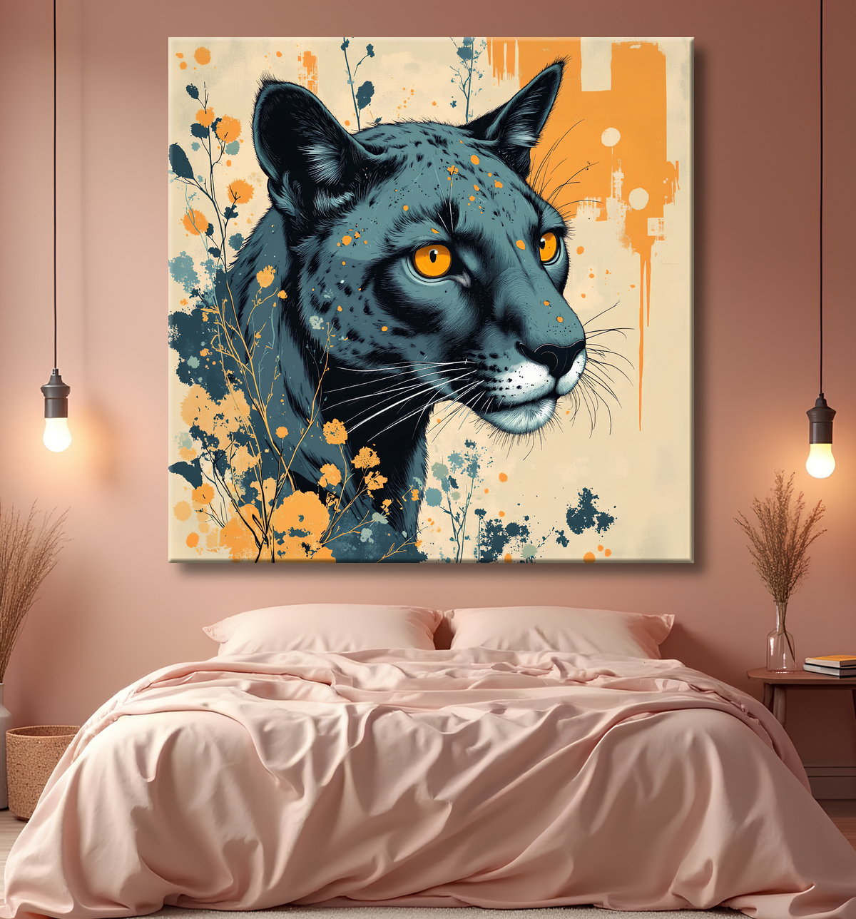 Tableau jaguar moderne - Peinture animalière expressive et graphique avec decor