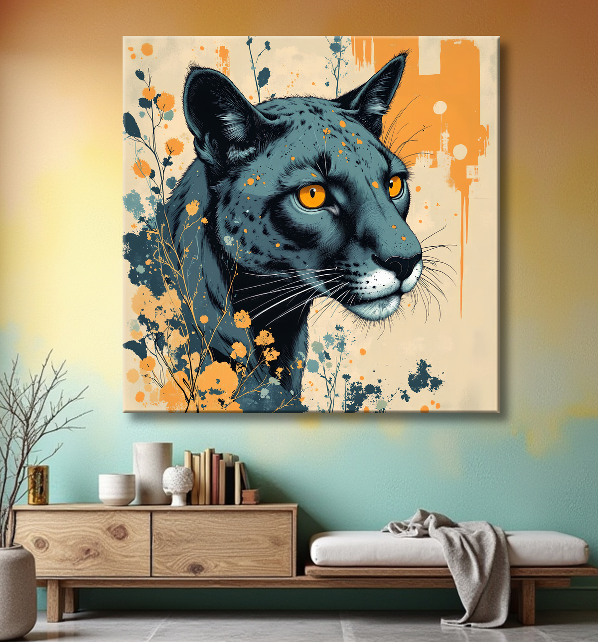 Tableau jaguar moderne - Peinture animalière expressive et graphique avec decor