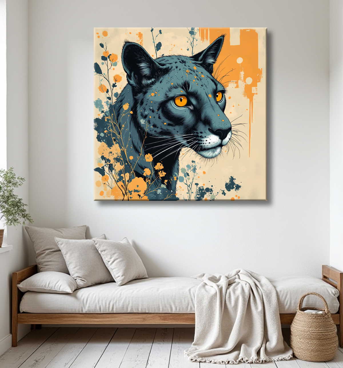 Tableau jaguar moderne - Peinture animalière expressive et graphique avec decor