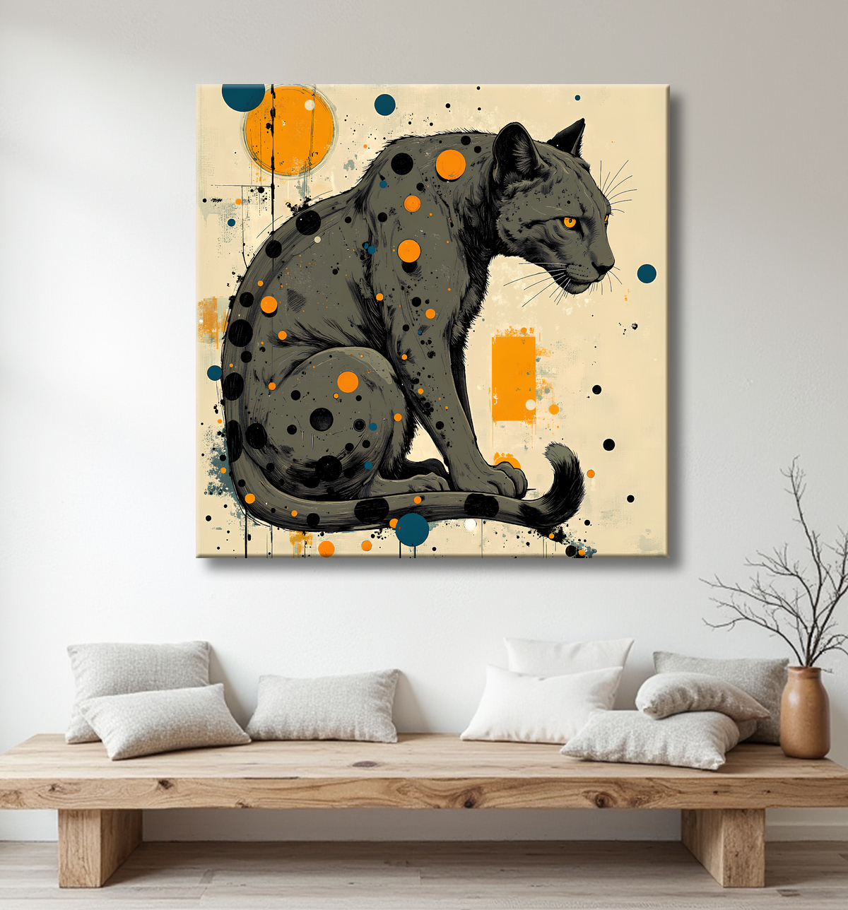Tableau panthère noire moderne - Peinture animalière expressive et graphique avec decor