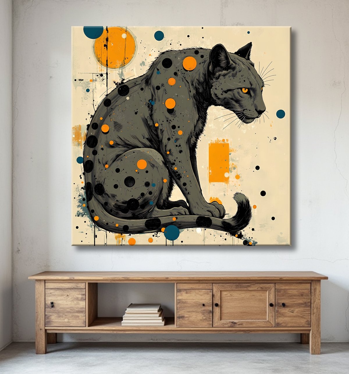 Tableau panthère noire moderne - Peinture animalière expressive et graphique avec decor