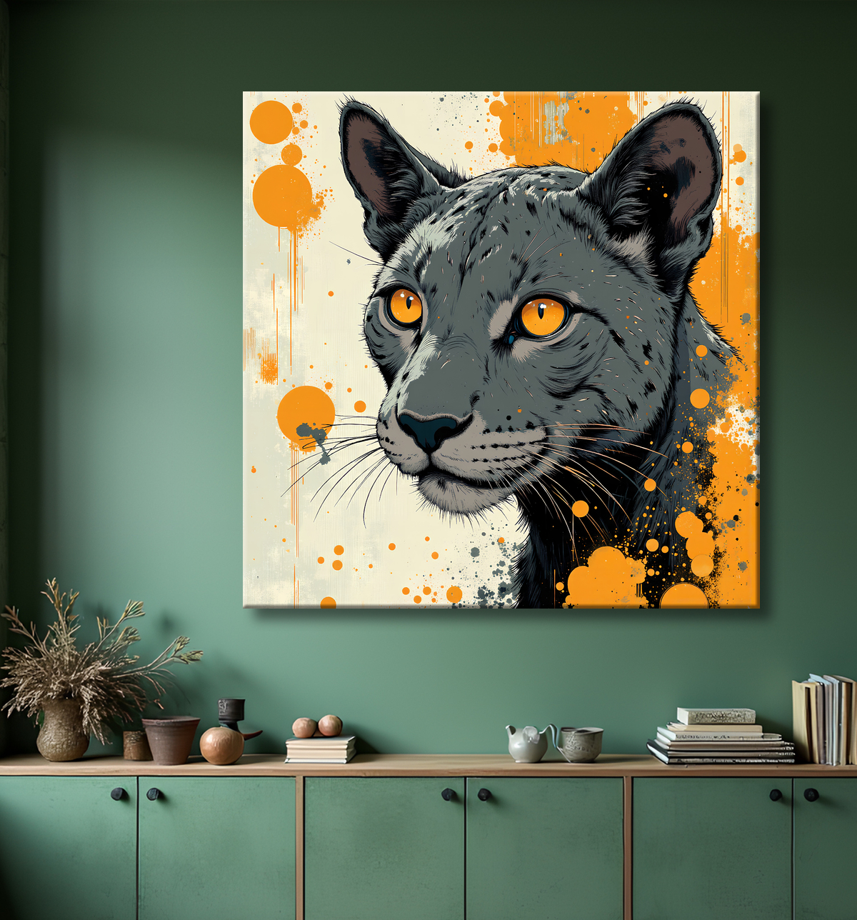 Tableau panthère noire moderne - Peinture animalière expressive et graphique avec decor