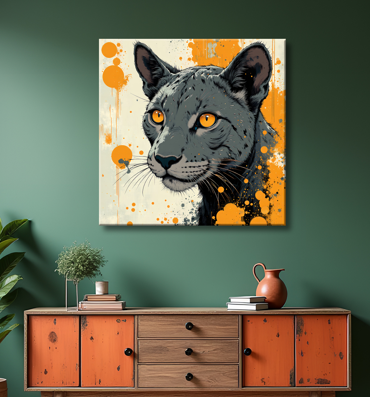 Tableau panthère noire moderne - Peinture animalière expressive et graphique avec decor