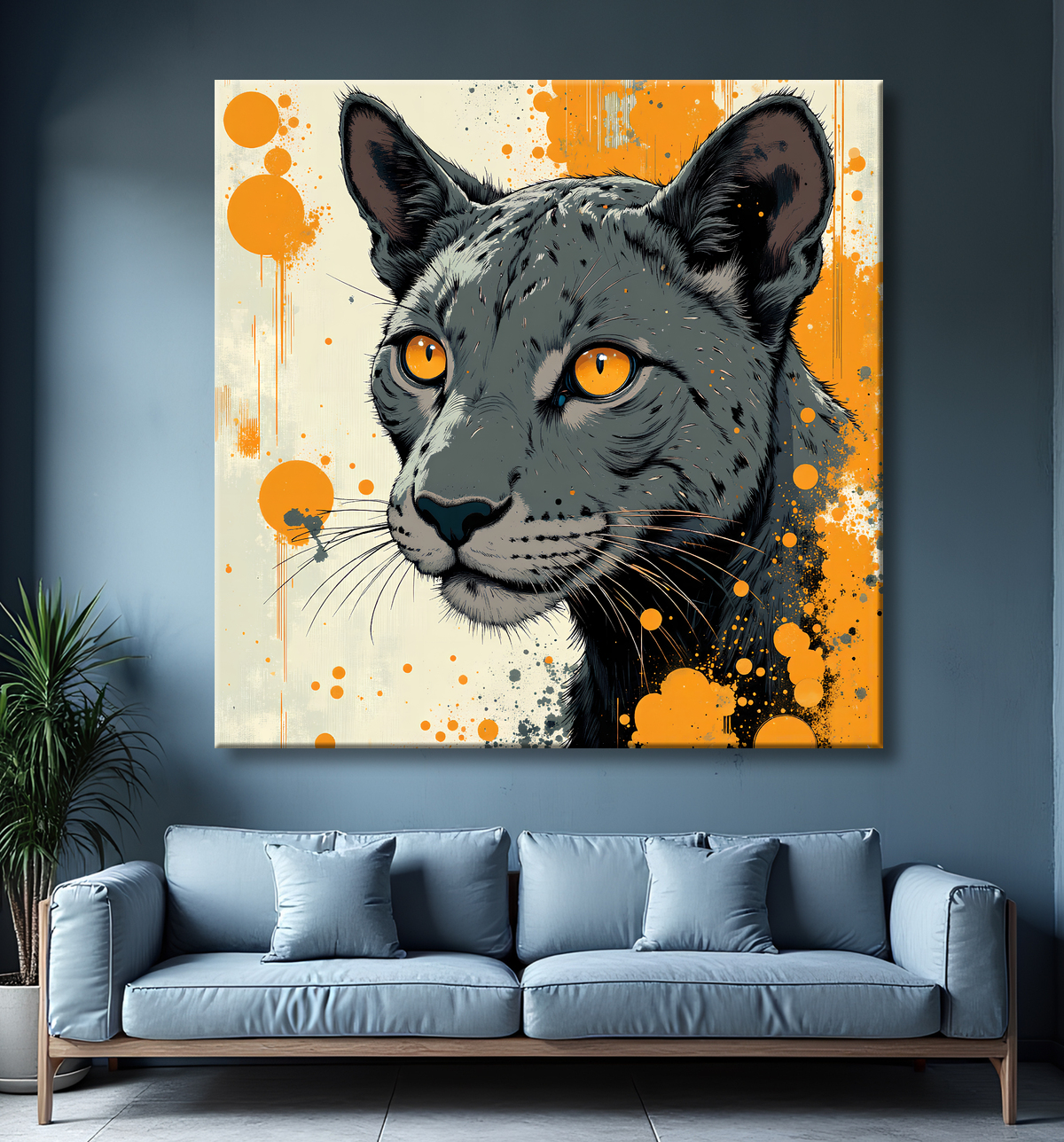 Tableau panthère noire moderne - Peinture animalière expressive et graphique avec decor