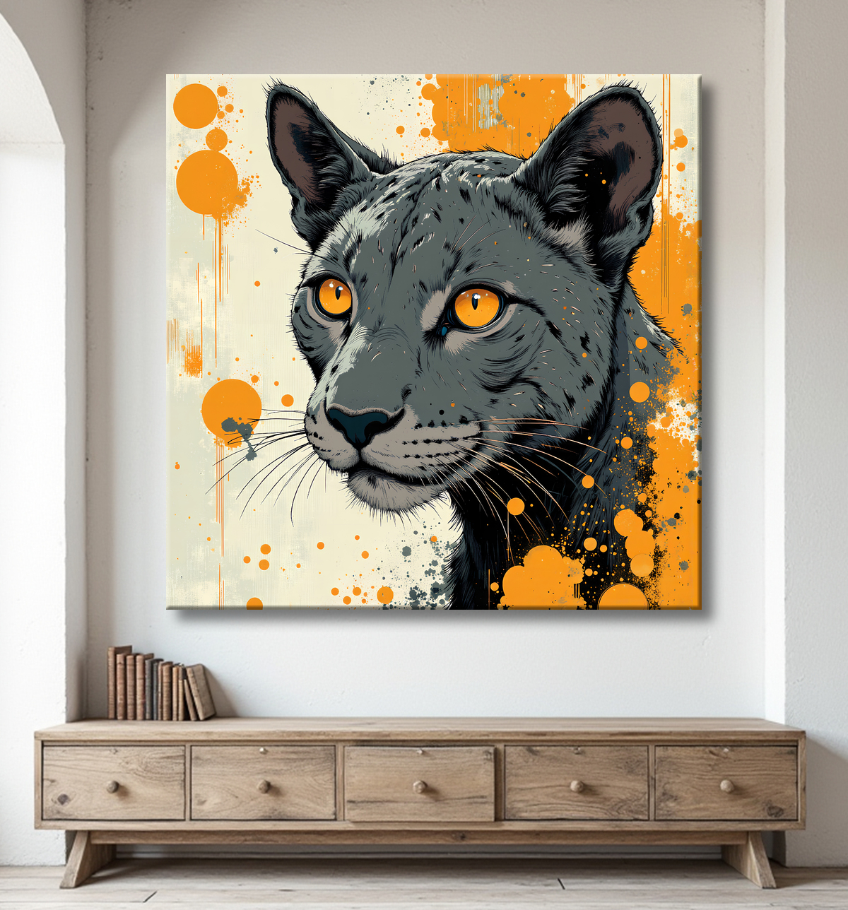 Tableau panthère noire moderne - Peinture animalière expressive et graphique avec decor