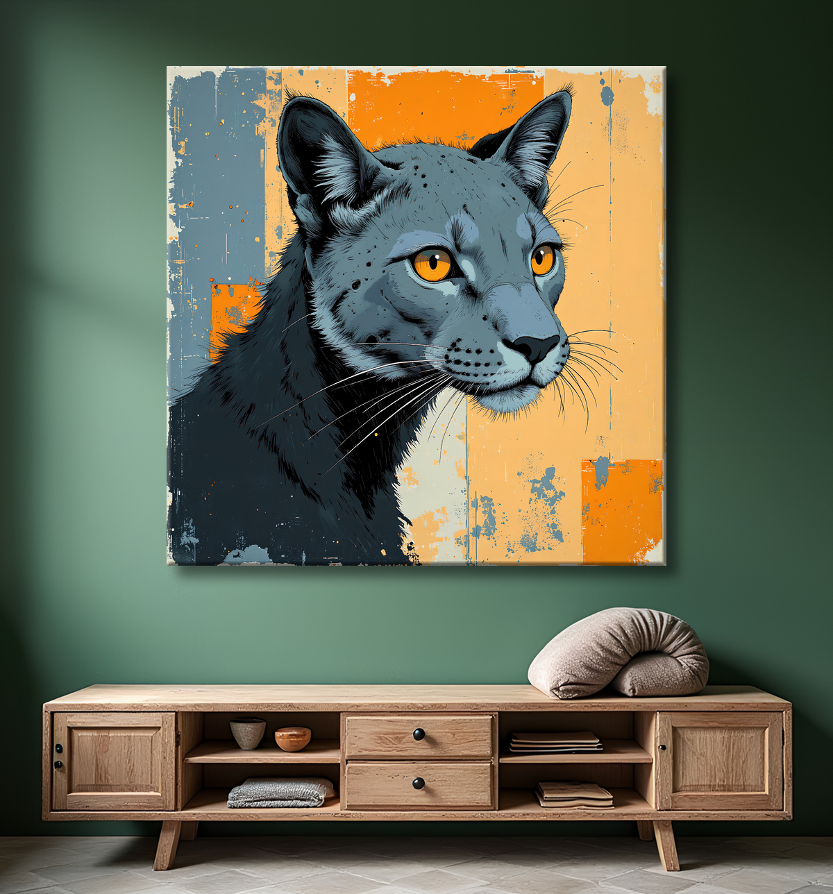 Tableau panthère noire moderne - Peinture animalière expressive et graphique avec decor