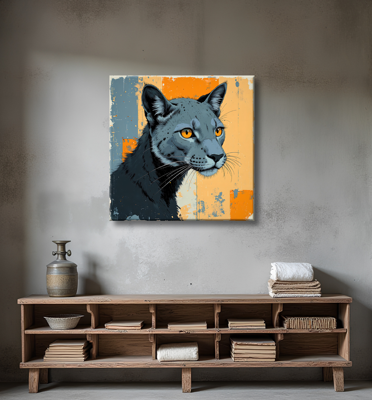 Tableau panthère noire moderne - Peinture animalière expressive et graphique avec decor