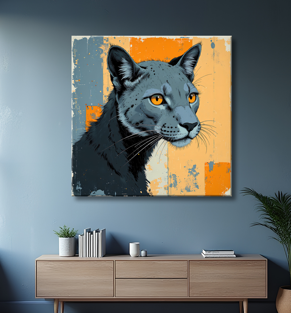 Tableau panthère noire moderne - Peinture animalière expressive et graphique avec decor