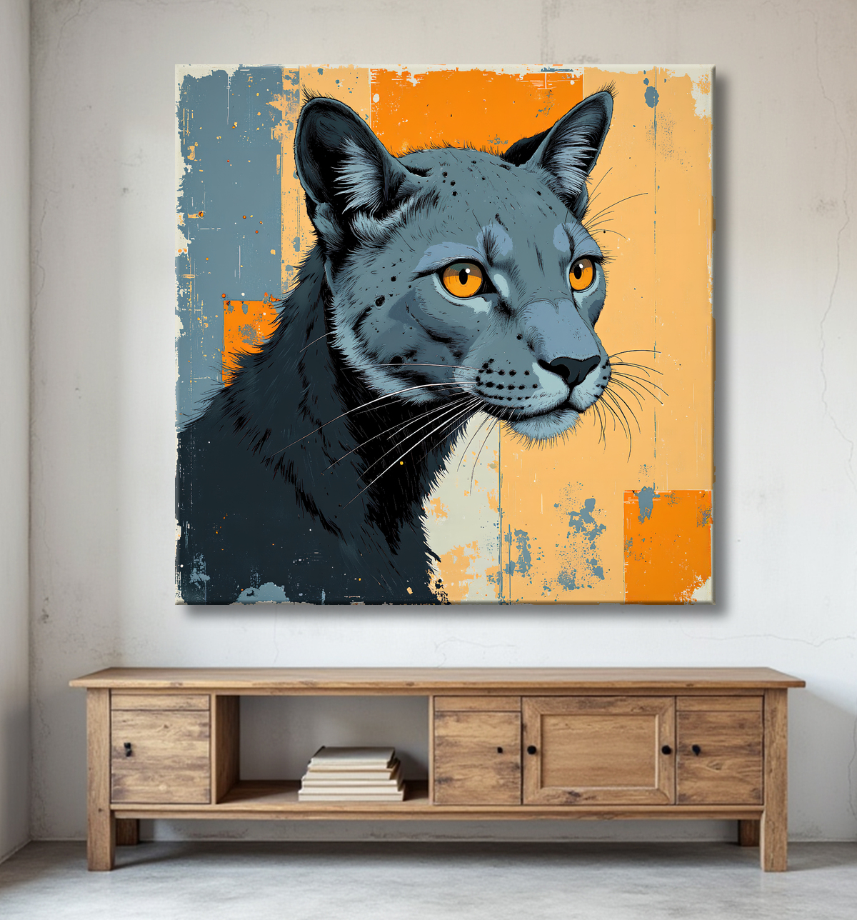 Tableau panthère noire moderne - Peinture animalière expressive et graphique avec decor