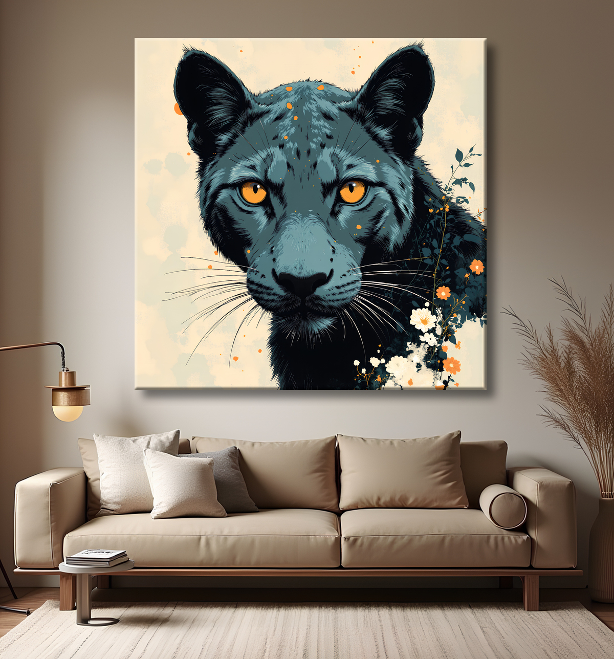 Tableau panthère noire moderne - Peinture animalière expressive et graphique avec decor