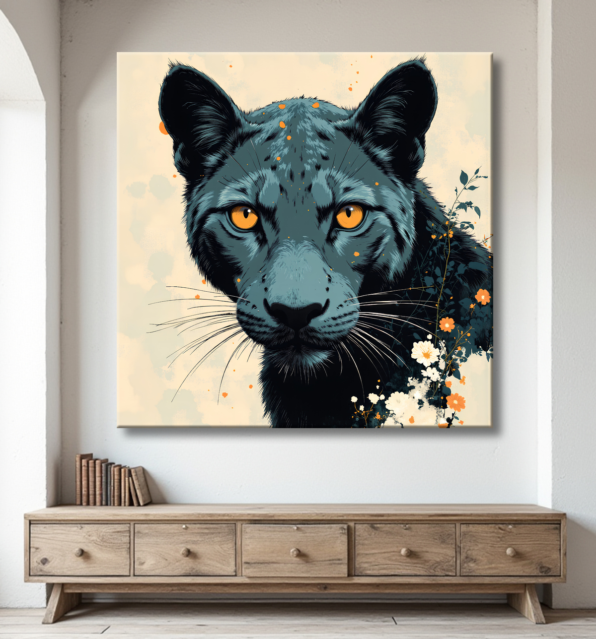 Tableau panthère noire moderne - Peinture animalière expressive et graphique avec decor