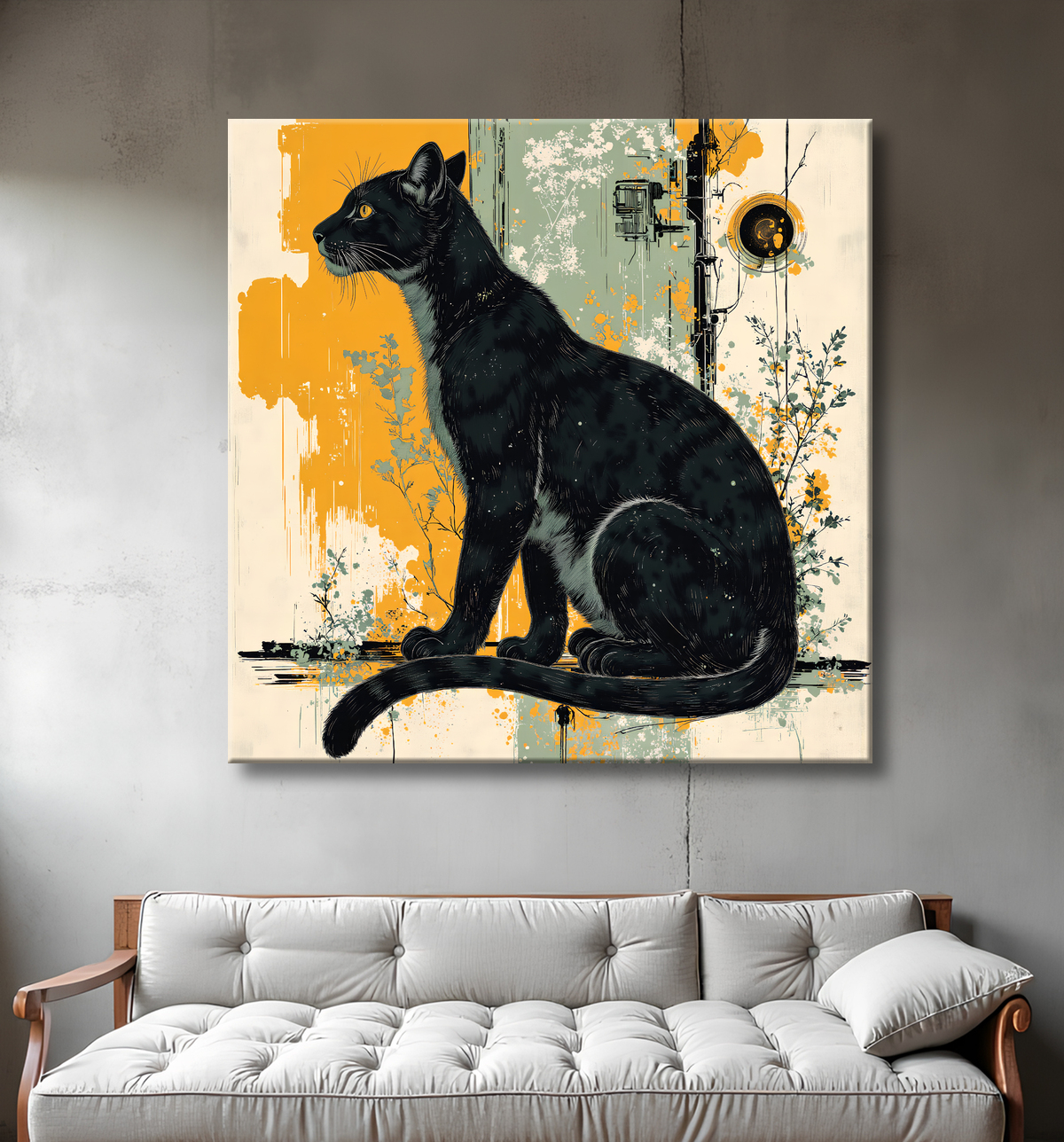 Tableau panthère noire moderne - Peinture animalière expressive et graphique avec decor