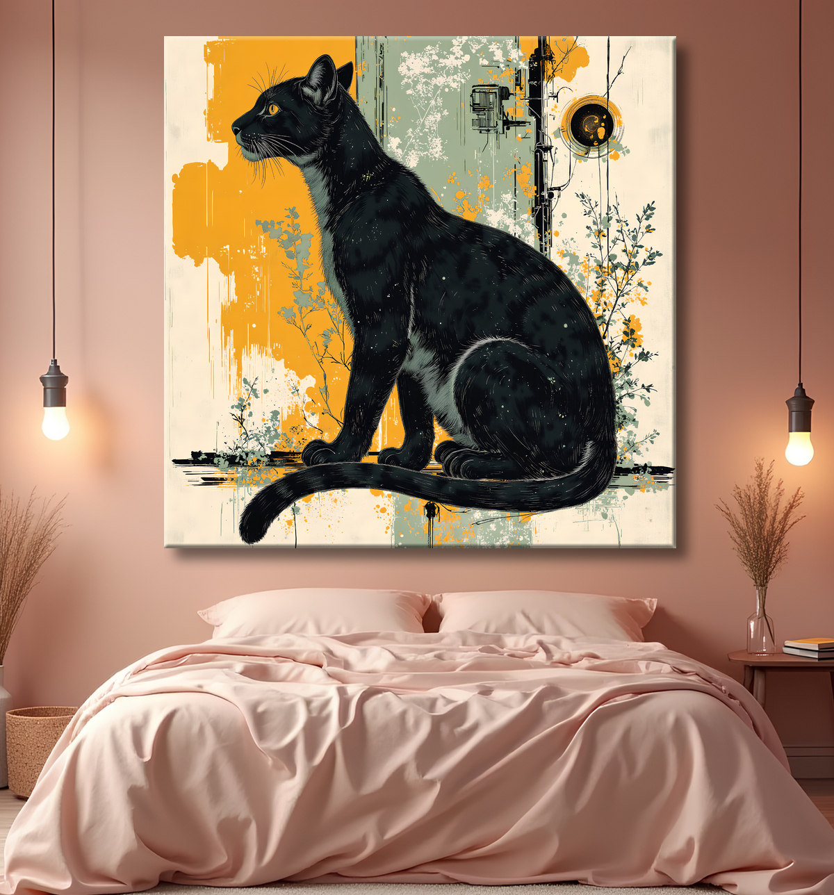Tableau panthère noire moderne - Peinture animalière expressive et graphique avec decor
