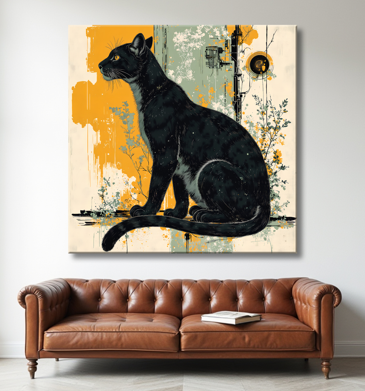 Tableau panthère noire moderne - Peinture animalière expressive et graphique avec decor