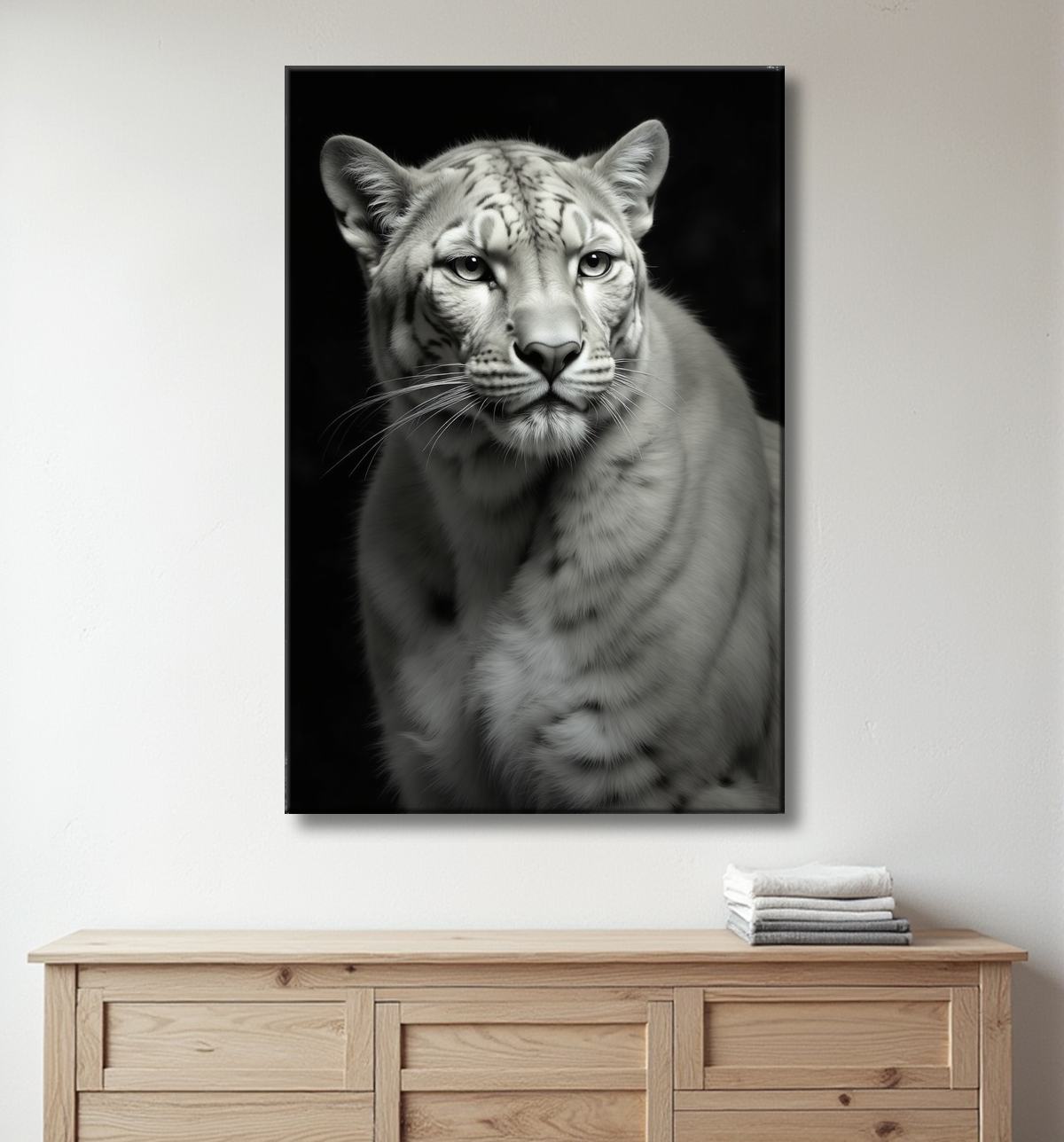 Tableau panthère studio fond noir avec decor