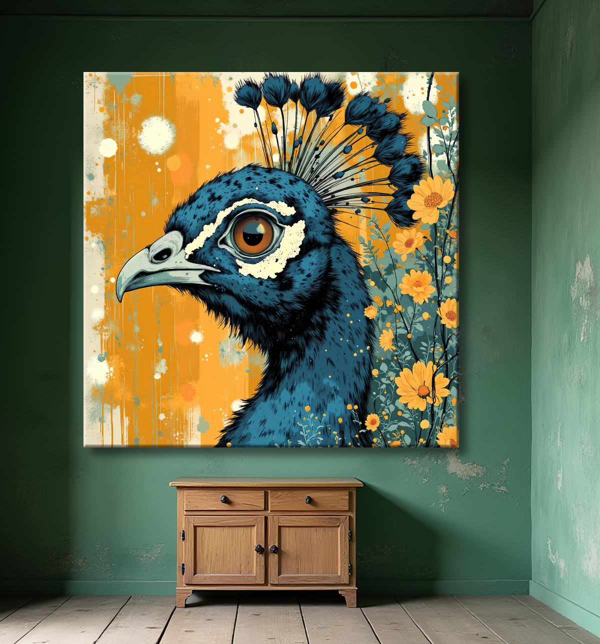 Tableau paon - Peinture expressive moderne avec decor