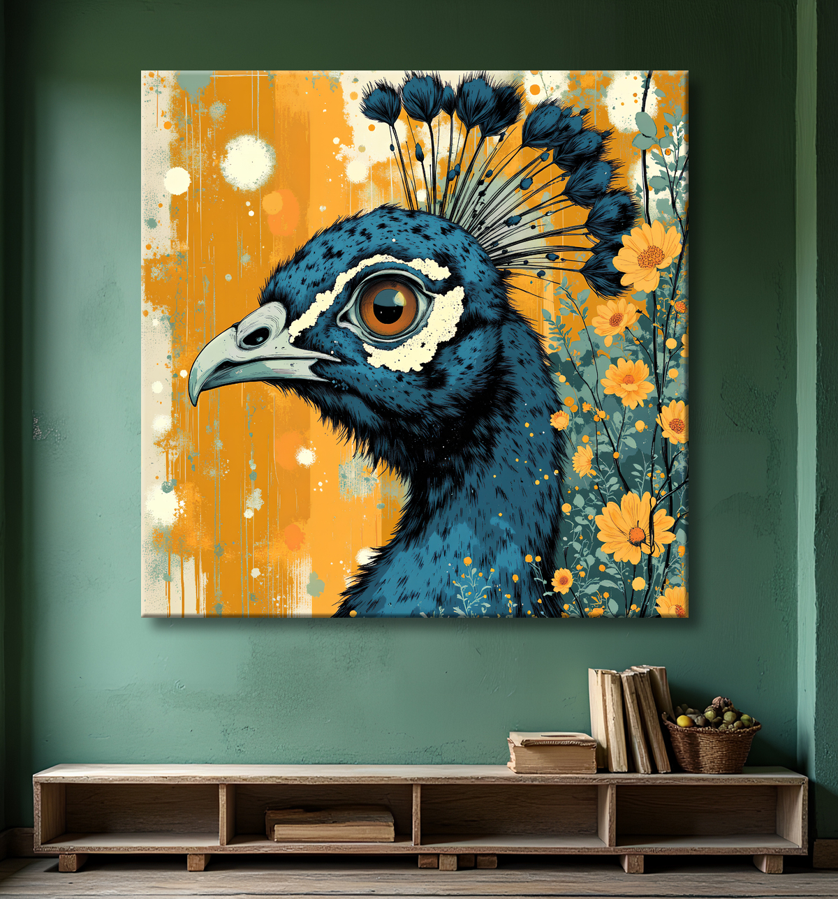Tableau paon - Peinture expressive moderne avec decor