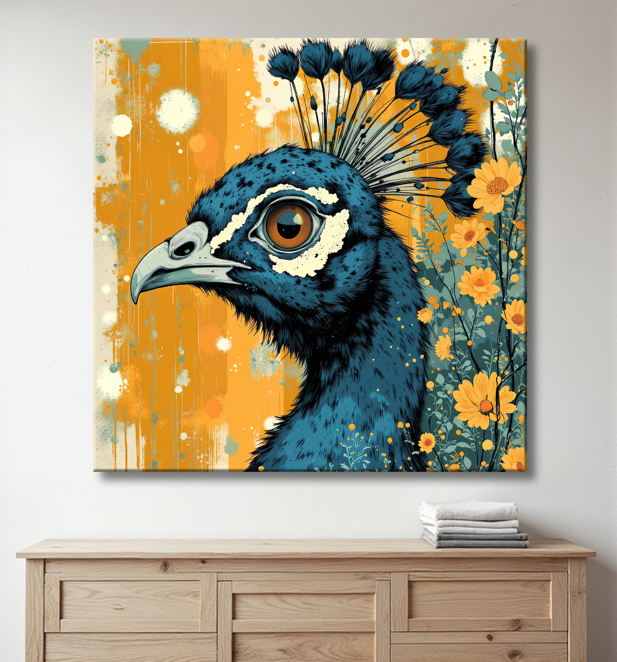 Tableau paon - Peinture expressive moderne avec decor