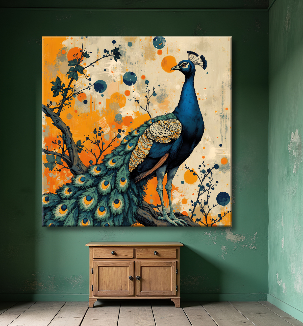 Tableau paon - Peinture expressive moderne avec decor