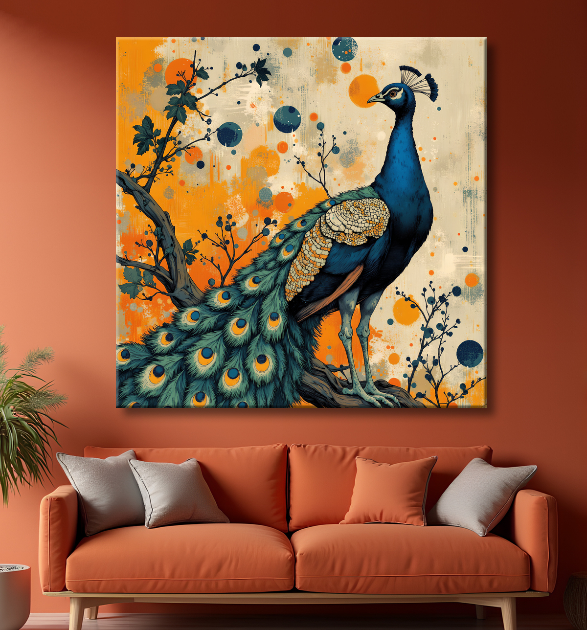 Tableau paon - Peinture expressive moderne avec decor