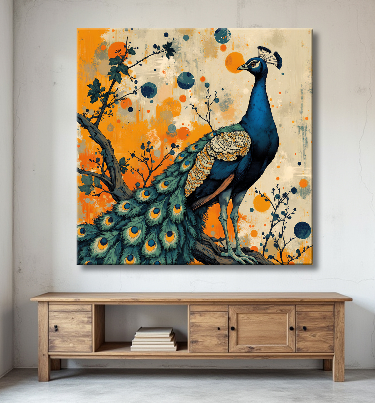 Tableau paon - Peinture expressive moderne avec decor