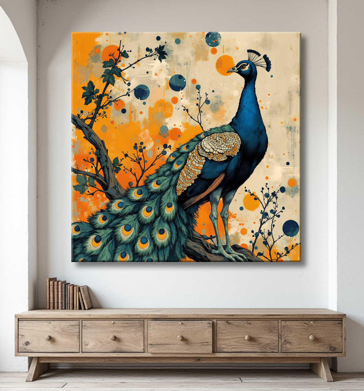 Tableau paon - Peinture expressive moderne avec decor
