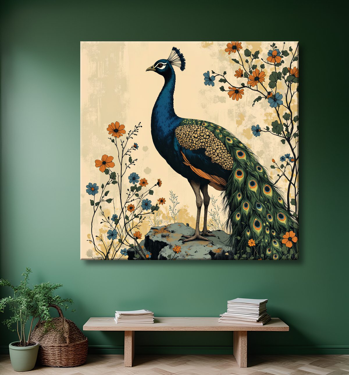 Tableau paon - Peinture expressive moderne avec decor