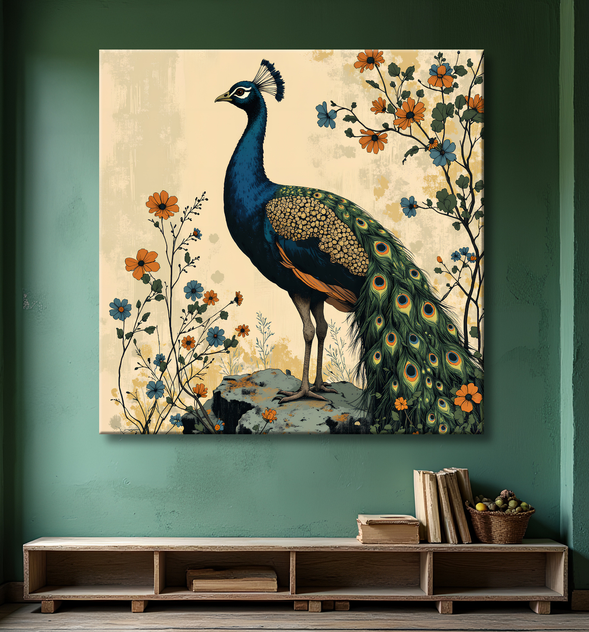 Tableau paon - Peinture expressive moderne avec decor